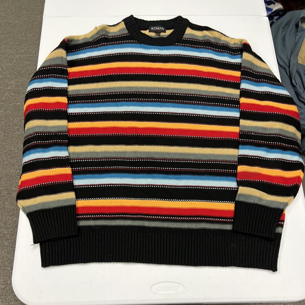 Koman sport Striped Knit Sweater Mens XXL Multicolor Excellent Vertical Stripes